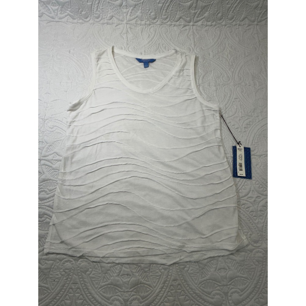 Simply‎ Vera Vera Wang Windy Tank Top White Textured Wave Sleeveless Large NEW